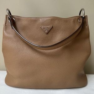 Prada Tan Soft Pebble Leather Shoulder Bag
